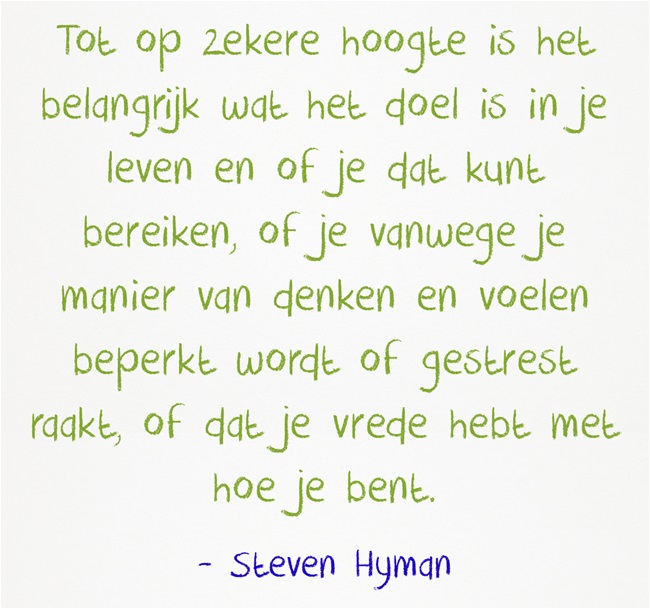 Tot op zekere hoogte is het belangrijk wat het doel is in je leven en of je dat kunt bereiken, of je vanwege je manier van denken en voelen beperkt wordt of gestrest raakt, of dat je vrede hebt met hoe je bent - Steven Hyman